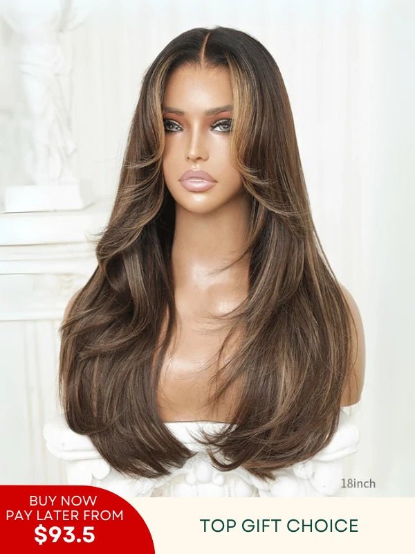 wig with lace front brown hair with highlights